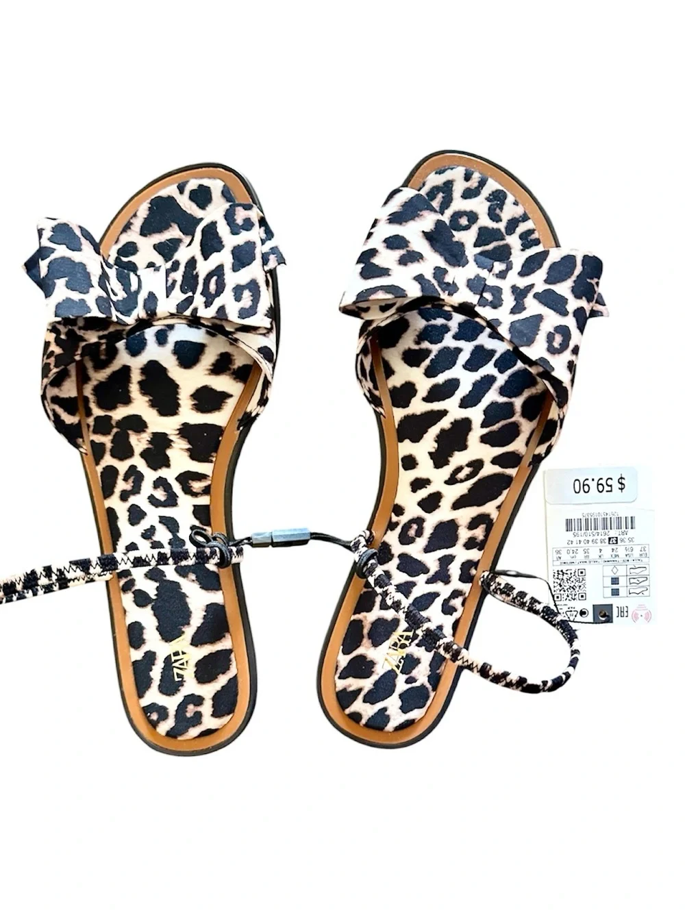Zara Leopard Bow Slingback Sandal - Black & Cream - Picture 2 of 4